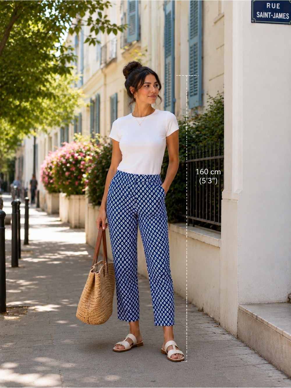 Women's Blue Patterned Pull-On Cropped Pants